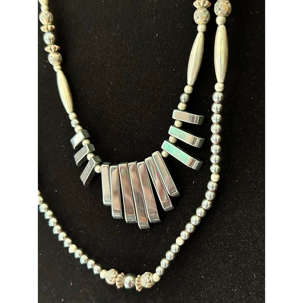Vintage 2-Strand Liquid Silver & Pearl Necklace Marcasite Accent 28" - Picture 7 of 12